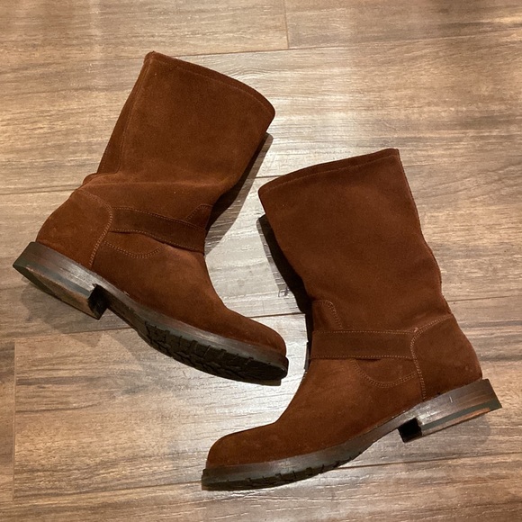 RARE Brown Suede Frye Slouch Biker Moto Veronica Boots - Size 6.5 - Picture 4 of 9